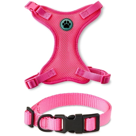 Vibrant Life Mesh Adjustable, Reflective Dog Walking Harness, with Dog Collar included, Pink, Small