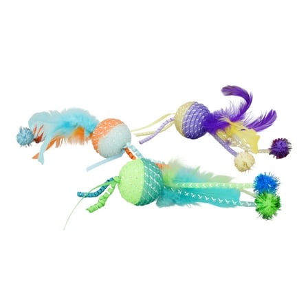 Vibrant Life Mesh Feather Ball Cat Toy, Color May Vary