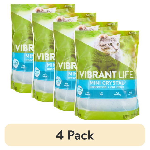 (4 pack) Vibrant Life Mini Crystal Unscented Cat Litter, 8 lb