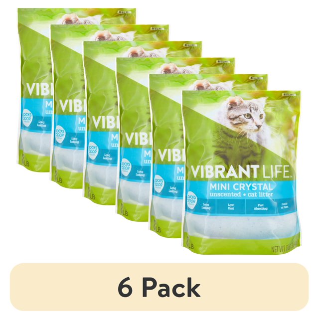 (6 pack) Vibrant Life Mini Crystal Unscented Cat Litter, 8 lb