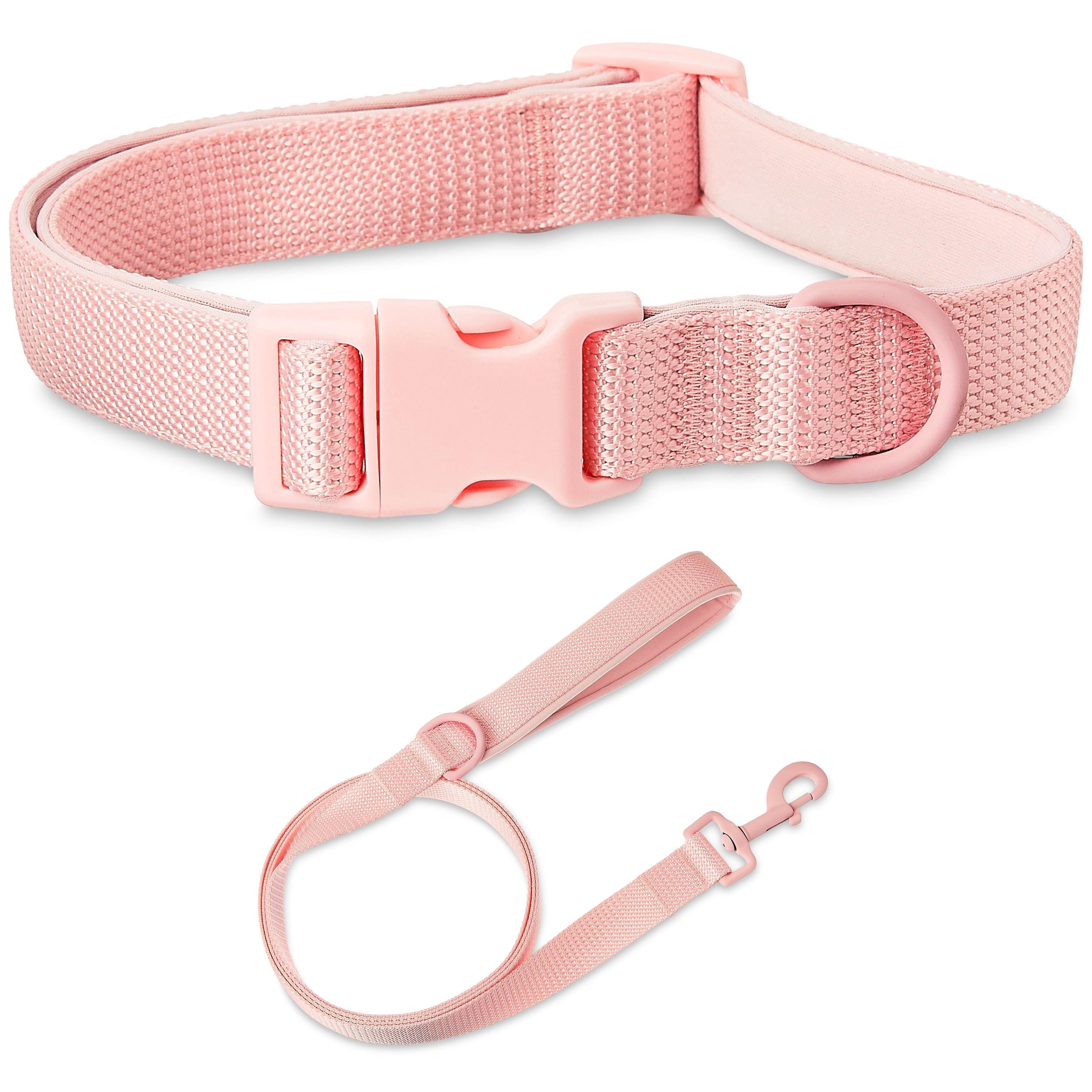 Vibrant Life Neoprene Cushioned Adjustable Dog Collar Large and 6ft Leash, Pink, Size Large