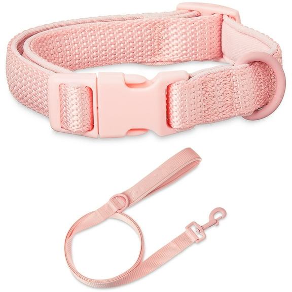 Vibrant Life Neoprene Cushioned Adjustable Dog Collar Small and 6ft Leash, Pink, Size Size Small