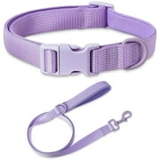 Vibrant Life Neoprene Cushioned Adjustable Dog Collar and 6ft Leash, Lavender, Large