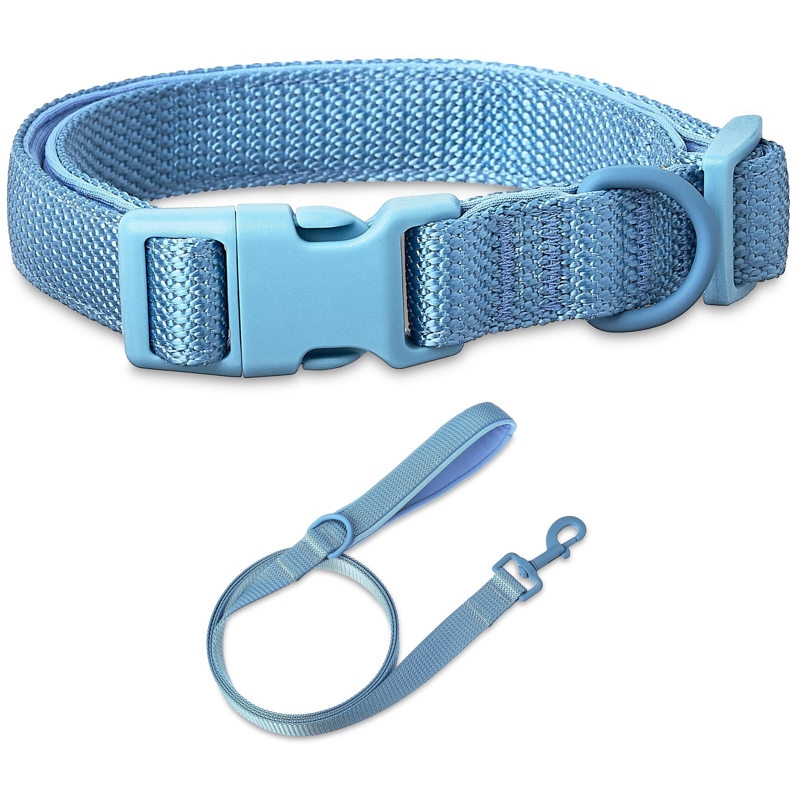 Vibrant Life Neoprene Cushioned Adjustable Dog Collar and 6ft Leash, Soft Blue, Medium Dog