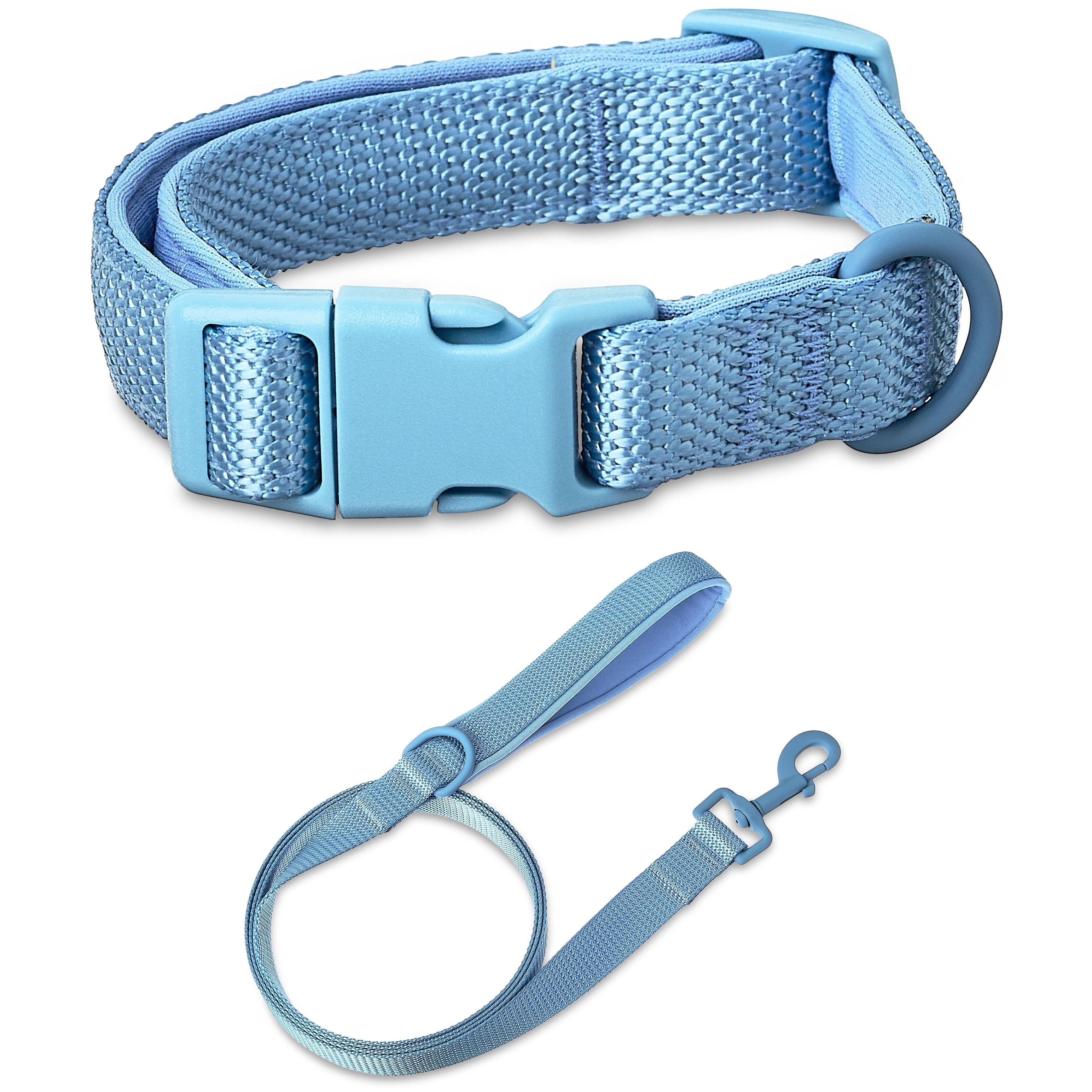Vibrant Life Neoprene Cushioned Adjustable Dog Collar and Leash Bundles, Soft Blue, Small Collar with 6ft Leash