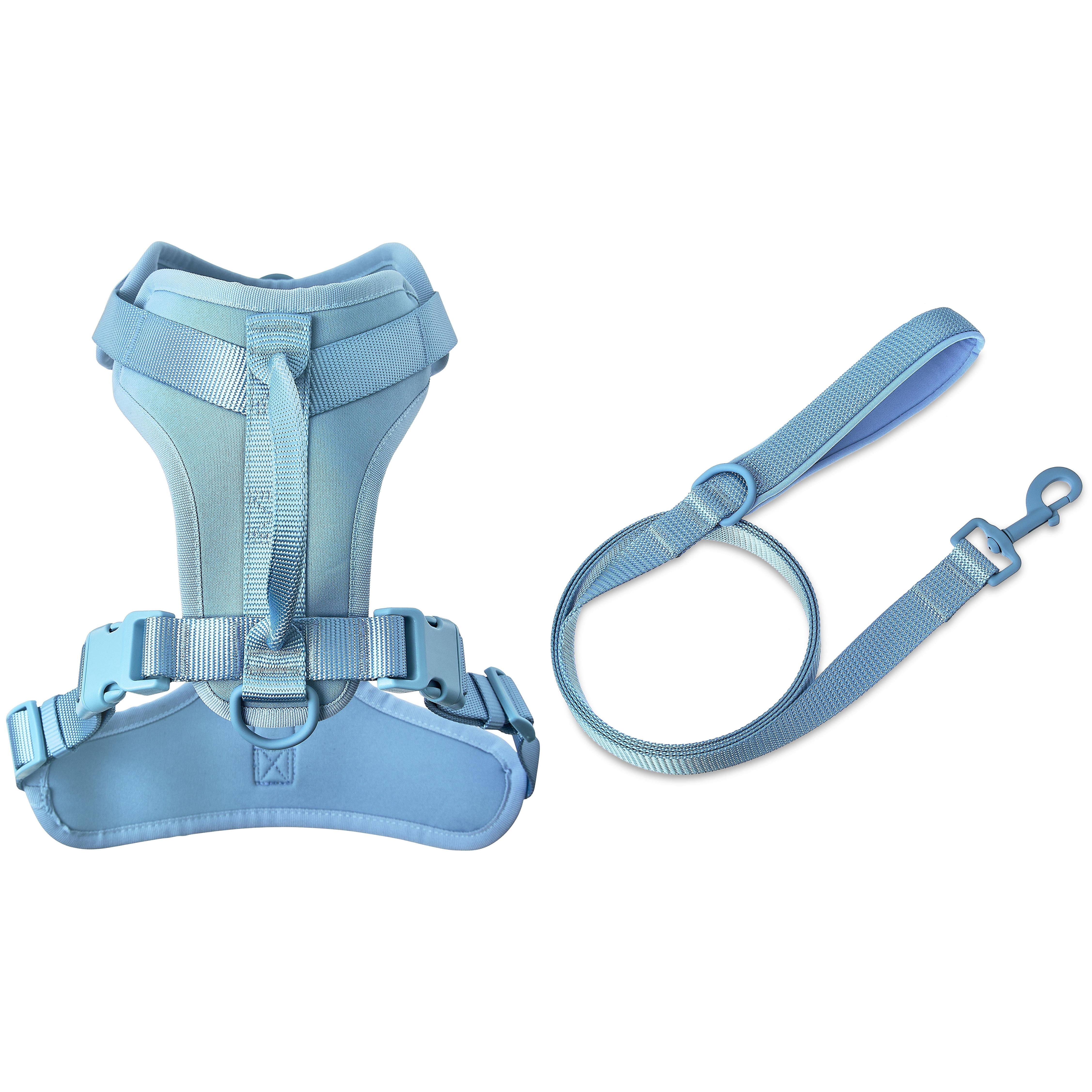 Vibrant Life Neoprene Cushioned Walking Dog Set, Adjustable Dog Harness L with 6ft Leash, Soft Blue, Large