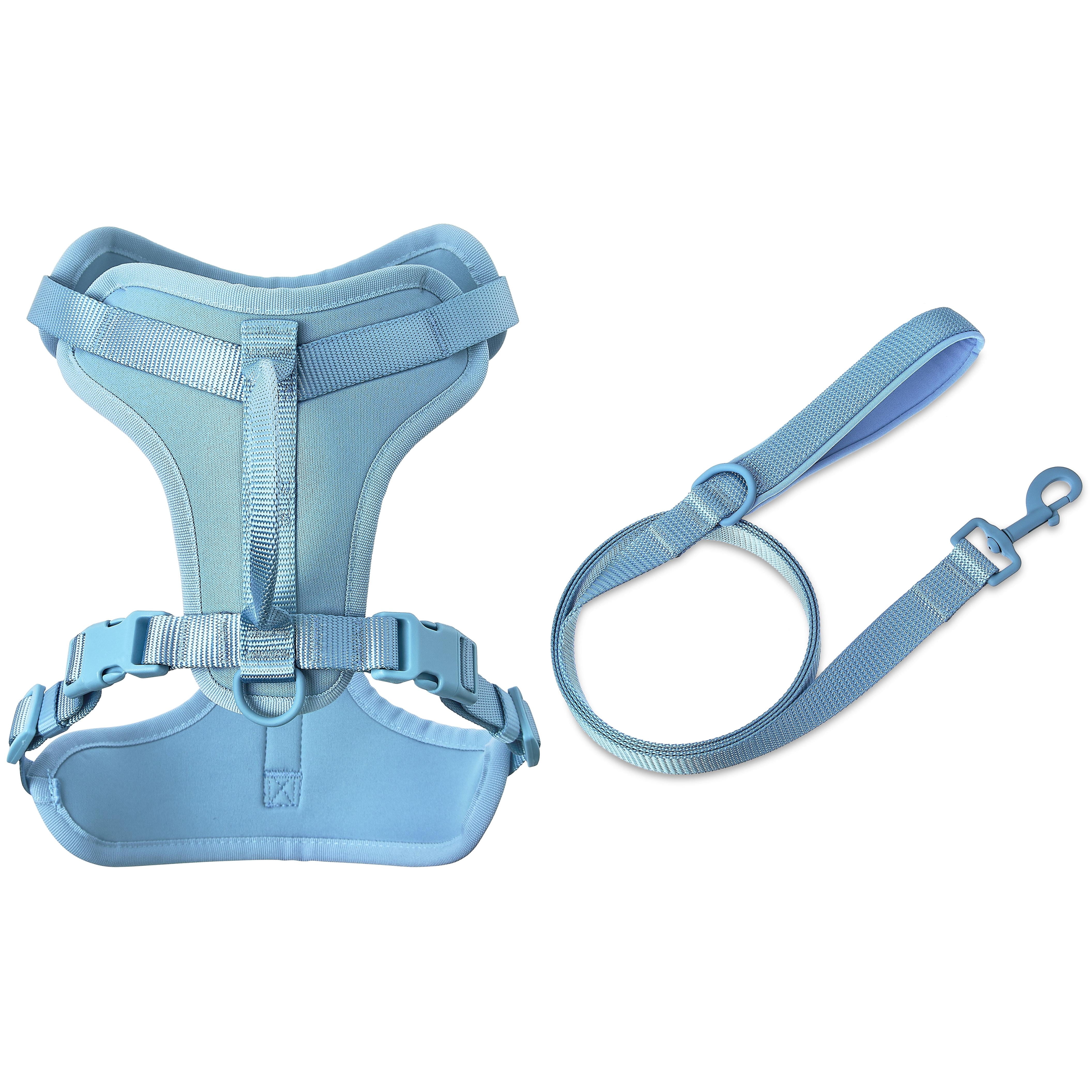 Vibrant Life Neoprene Cushioned Walking Dog Set, Adjustable Dog Harness M with 6ft Leash, Soft Blue, Medium