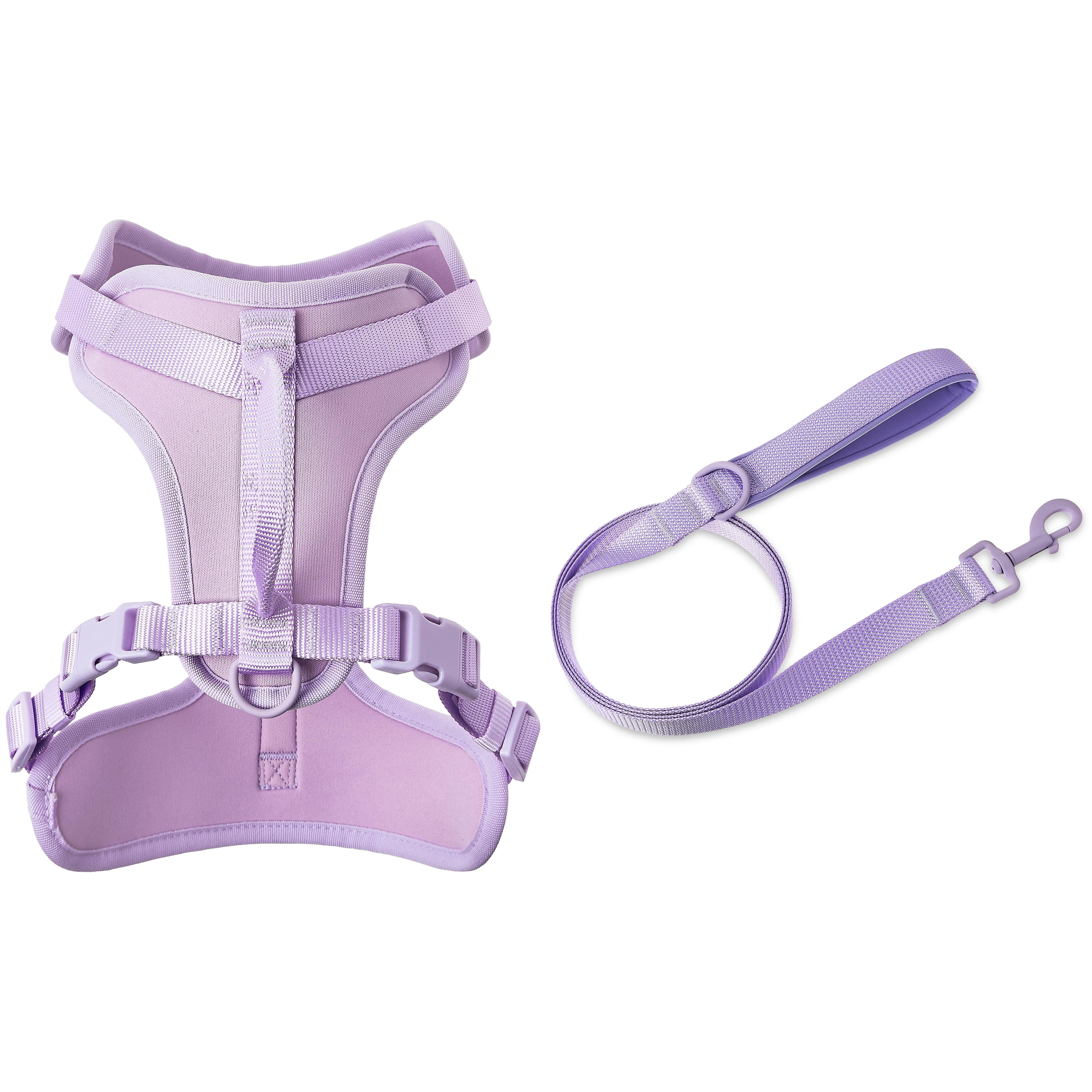 Vibrant Life Neoprene Cushioned Walking Dog Set, Adjustable Dog Harness Medium with 6ft Leash, Lavender, Harness Medium