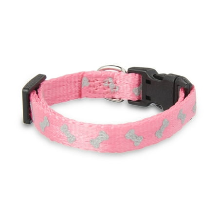 Vibrant Life Nylon/Polyester Fashion Dog Collar, Pink Bones, XS