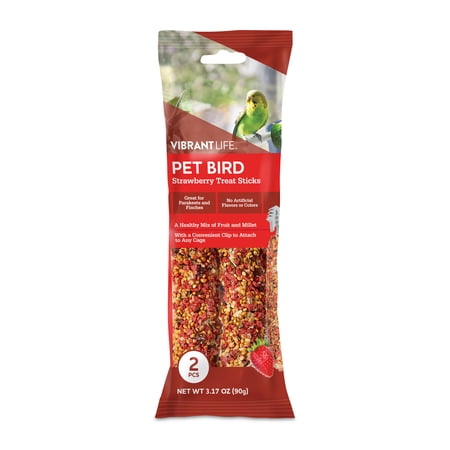 Vibrant Life Parakeet Treat Sticks, Strawberry, 3.17 oz. Bag, 2 Pieces