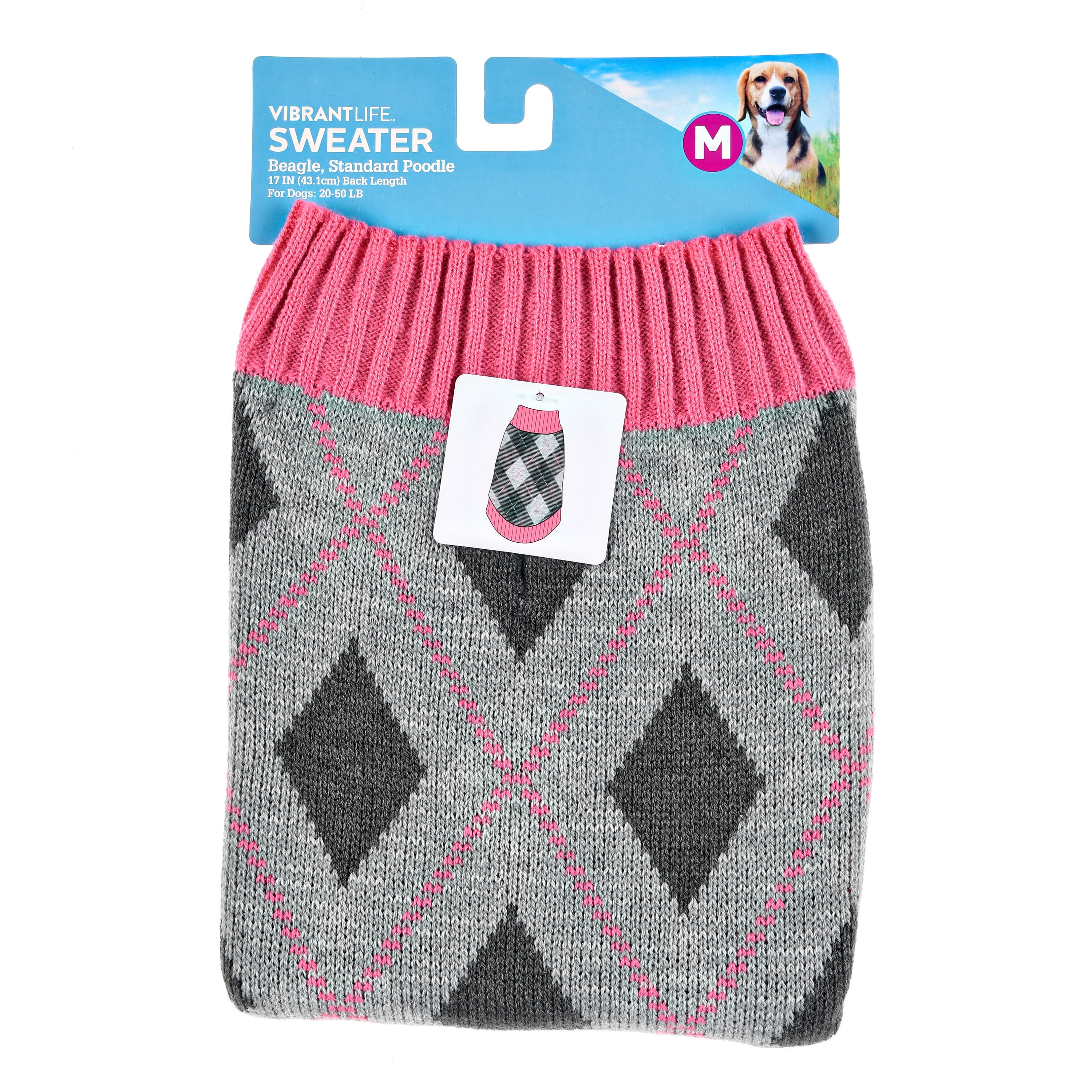 Vibrant Life Pastel Pink Argyle Dog Sweater, XS
