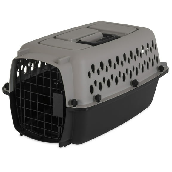 Vibrant Life Pet Portable Kennel for Dogs, Hard-Sided Travel Carrier, Durable, Metal Door, Black & Grey, For Pets up to 10 lbs, 19" L x 12.3" W x 10.8" H