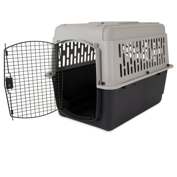 Vibrant Life Pet Portable Kennel for Dogs, Hard-Sided Travel Carrier, Durable, Metal Door, Black & Grey, For Pets 50-70 lbs, 36" L x 25" W x 27" H