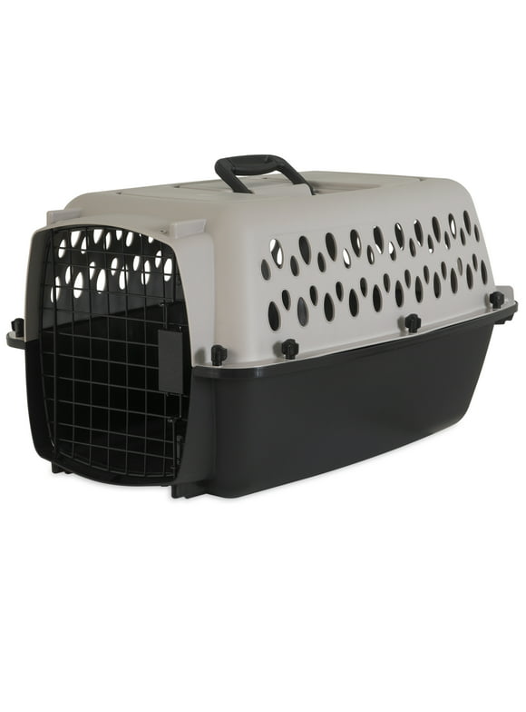 Vibrant Life Pet Kennel Small 23" Dog Crate, Plastic Travel Pet Carrier for Pets up to 15 lb, Grey