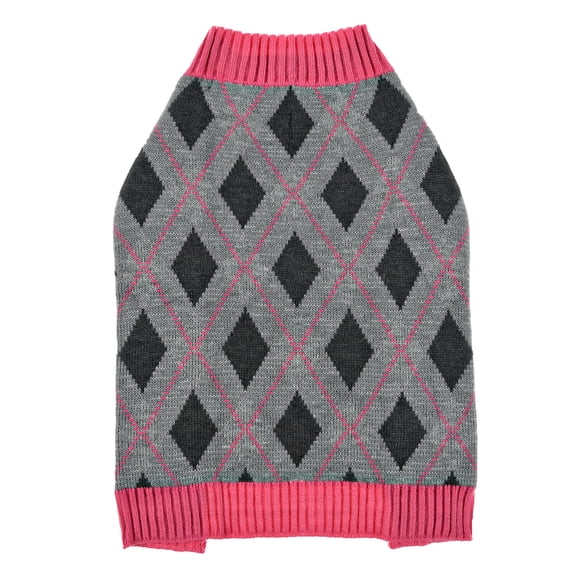 Vibrant Life Pink Argyle Dog Sweater, L