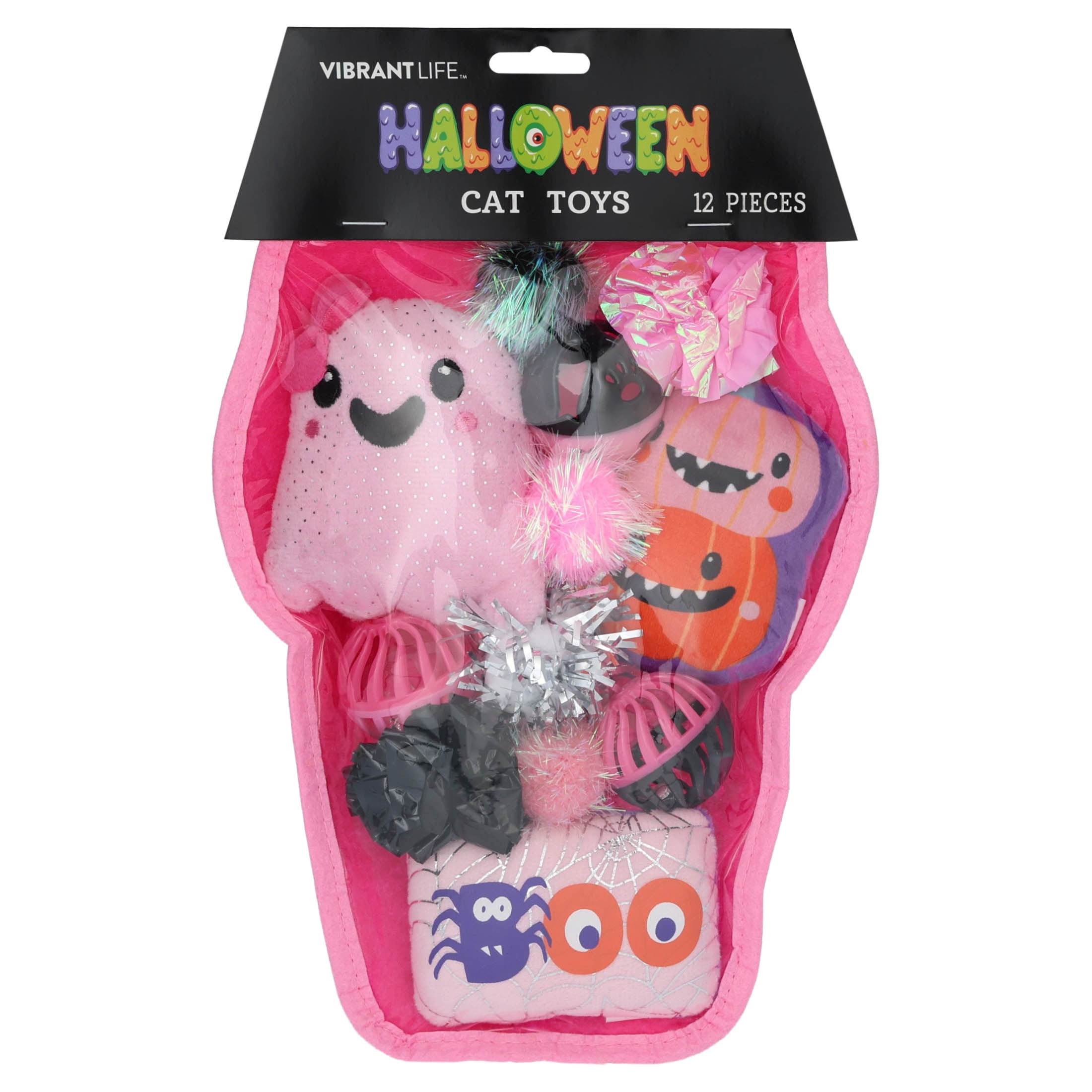 Vibrant Life Halloween Assorted Ghost Cat Toys, 12 Pieces