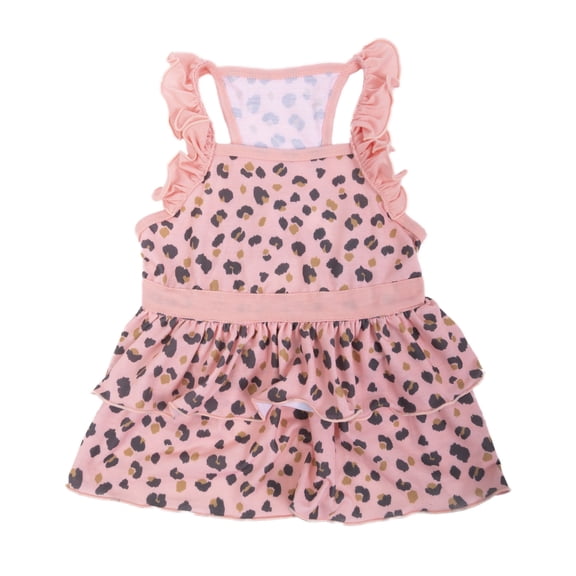 Vibrant Life Pink Leopard Tiered Pull Over Skirt Dress for Dogs, Size XXSmall