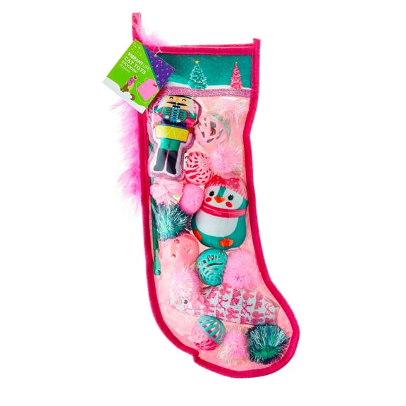 Vibrant Life Holiday 18-Piece Cat Toy Stocking Gift Set, Pink
