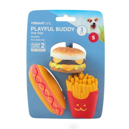 Vibrant Life Playful Buddy Dog Toys, Junk Food, Small, 3 Count