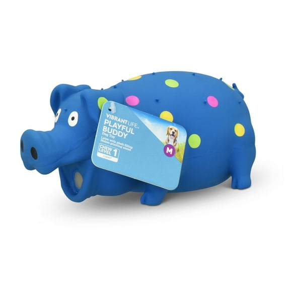 Vibrant Life Playful Buddy Pigglesworth Latex Pig Dog Toy, Color May Vary, Chew Level 1
