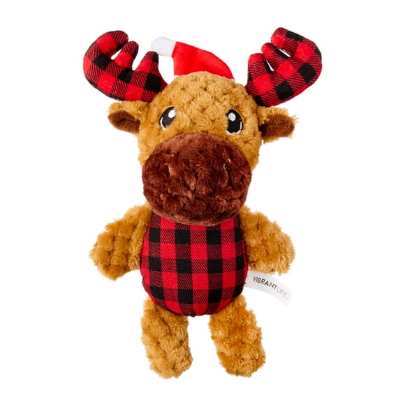 Vibrant Life Plush Dog Toy with Squeaker, Buffalo Plaid Reindeer