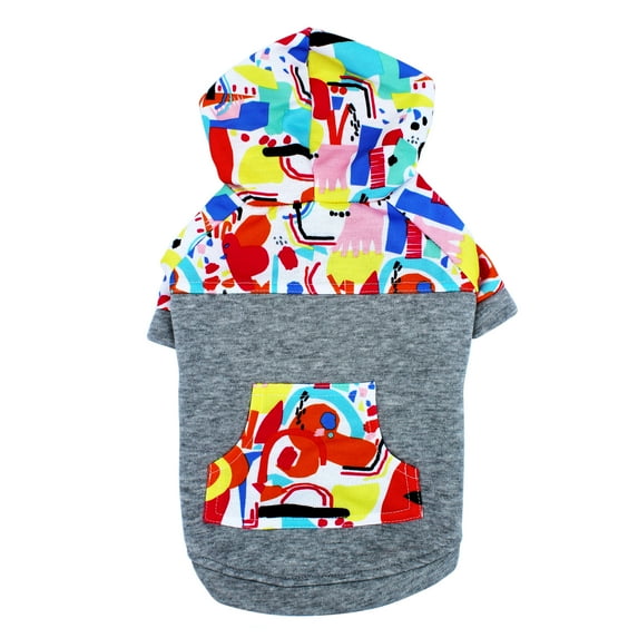 Vibrant Life Polyester Graffiti Dog Hoodie, Gray, XS