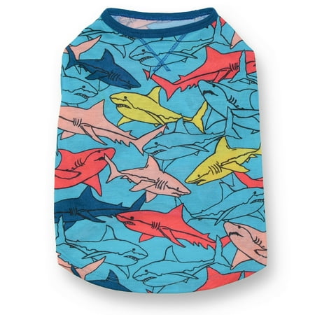 Vibrant Life Polyester Sharks Dog T-Shirt, Blue, S