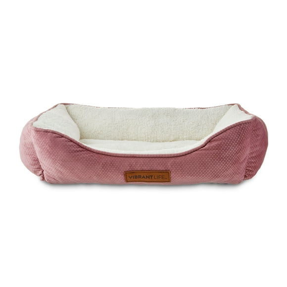 Vibrant Life Premium Plush Cuddler Pet Bed for Dogs & Cats, Machine Washable, Pink & White