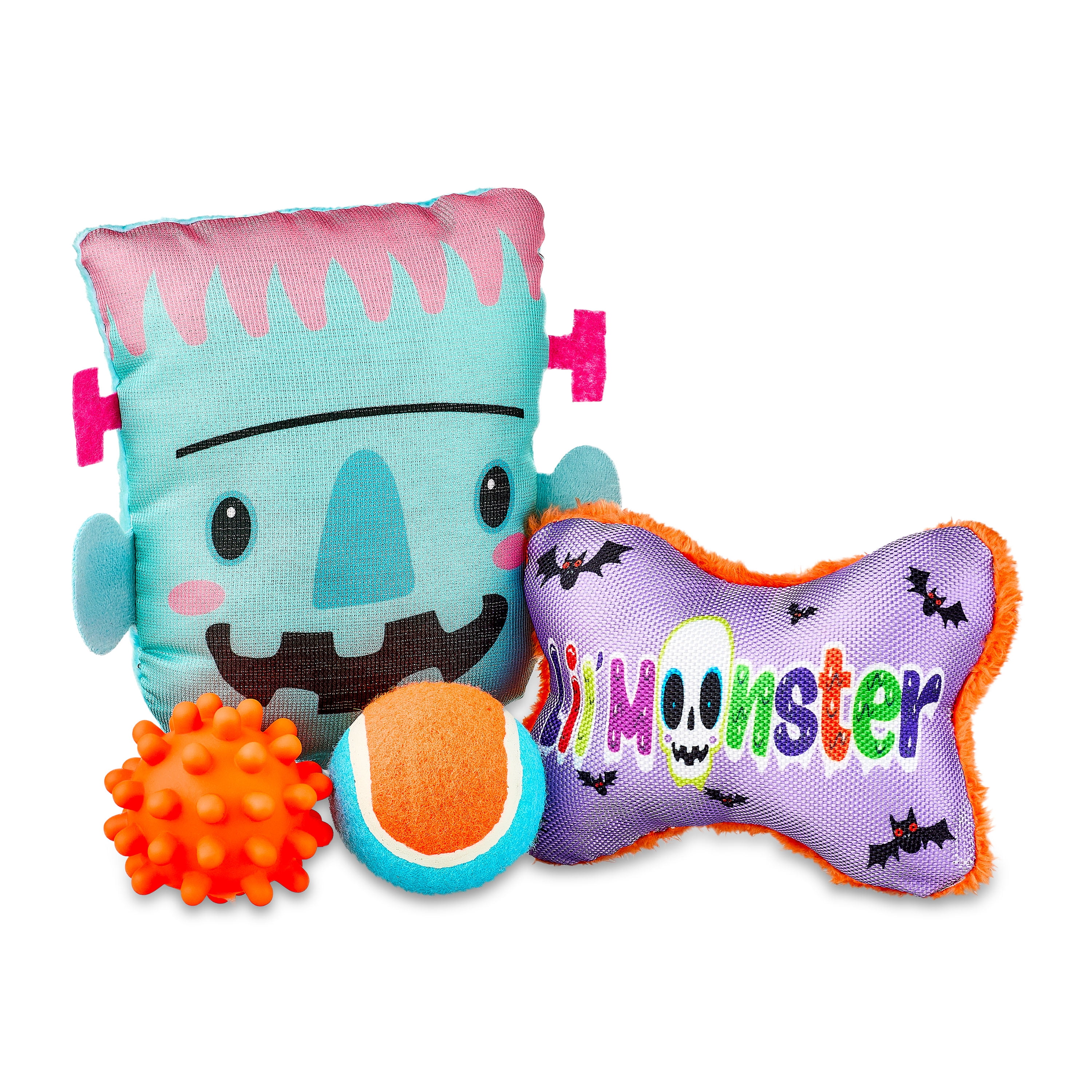 Vibrant Life Halloween Dog Toys, 4 Piece Multipack, Teal Plush