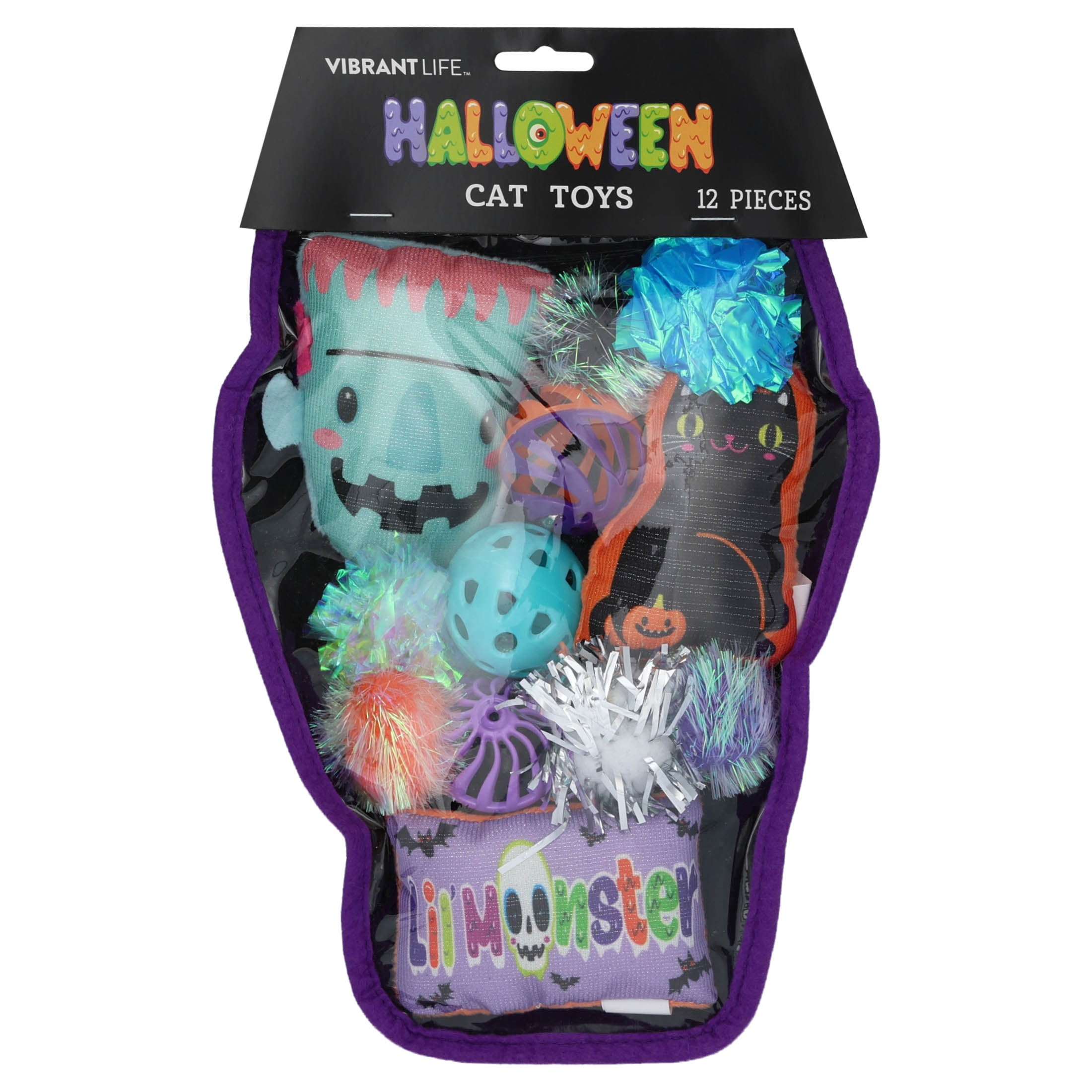 Vibrant Life Halloween Assorted Frankenstein Cat Toys, 12 Pieces