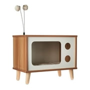Vibrant Life Purr-View Retro TV Cat Condo with Jute Scratching Pad & Washable Mat, Ball Toy Antenna, White & Tan, 20 L x 11.5 W x 16 H