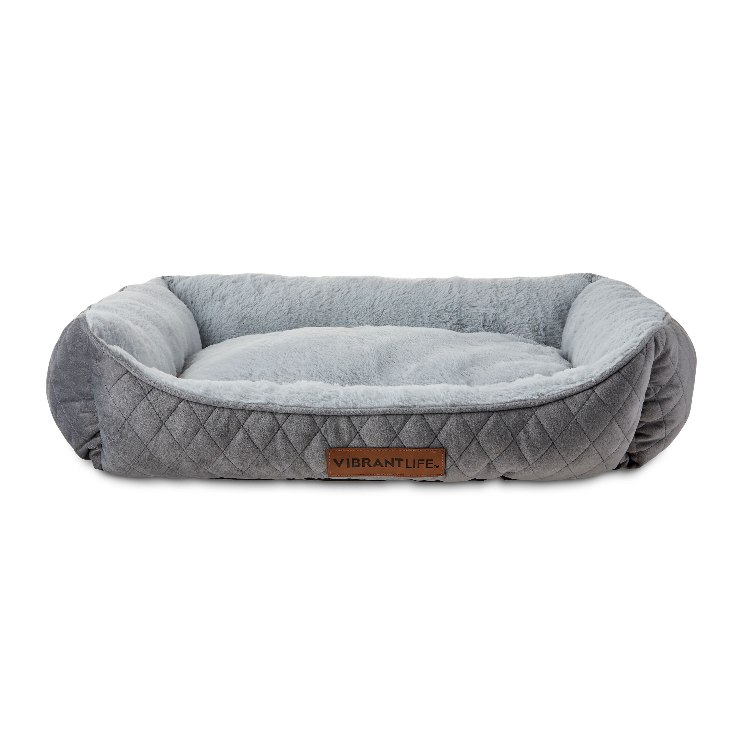 Medium Gray Quilted Plush Cuddler Dog Bed