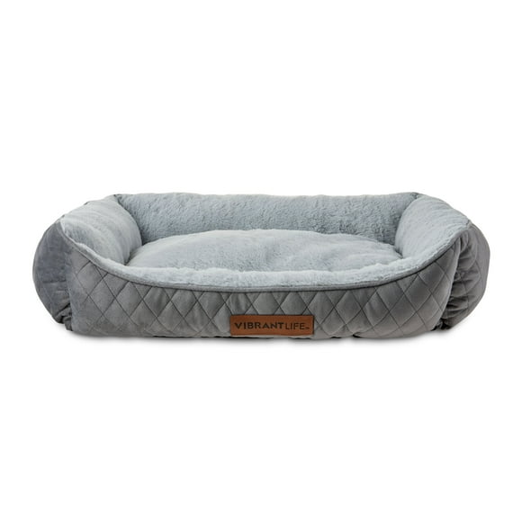 Vibrant Life Medium Quilted Cuddler Pet Bed, Gray, 27" x 21"