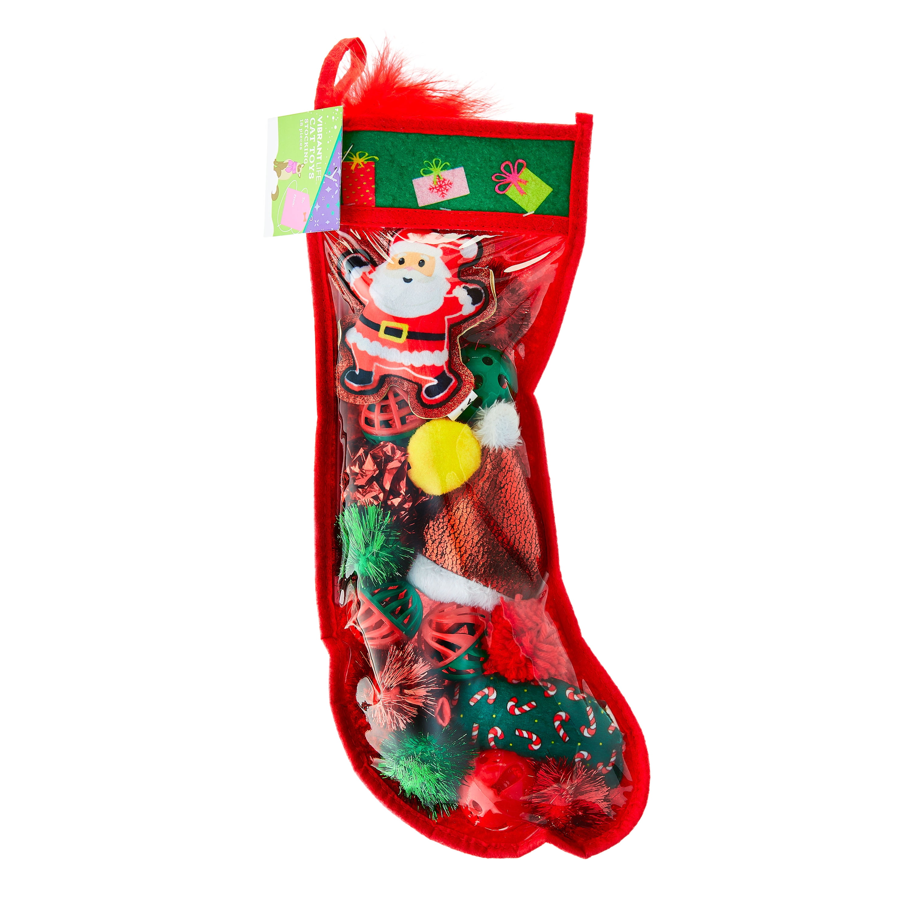 Vibrant Life Holiday 18-Piece Cat Toy Stocking Gift Set, Red