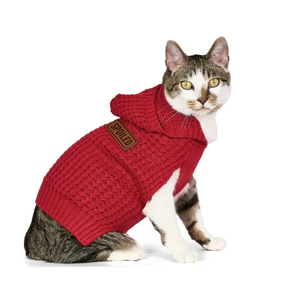 Vibrant Life Holiday Pet Sweater for Cats & Dogs, Spoiled Waffle Knit, Red, Small