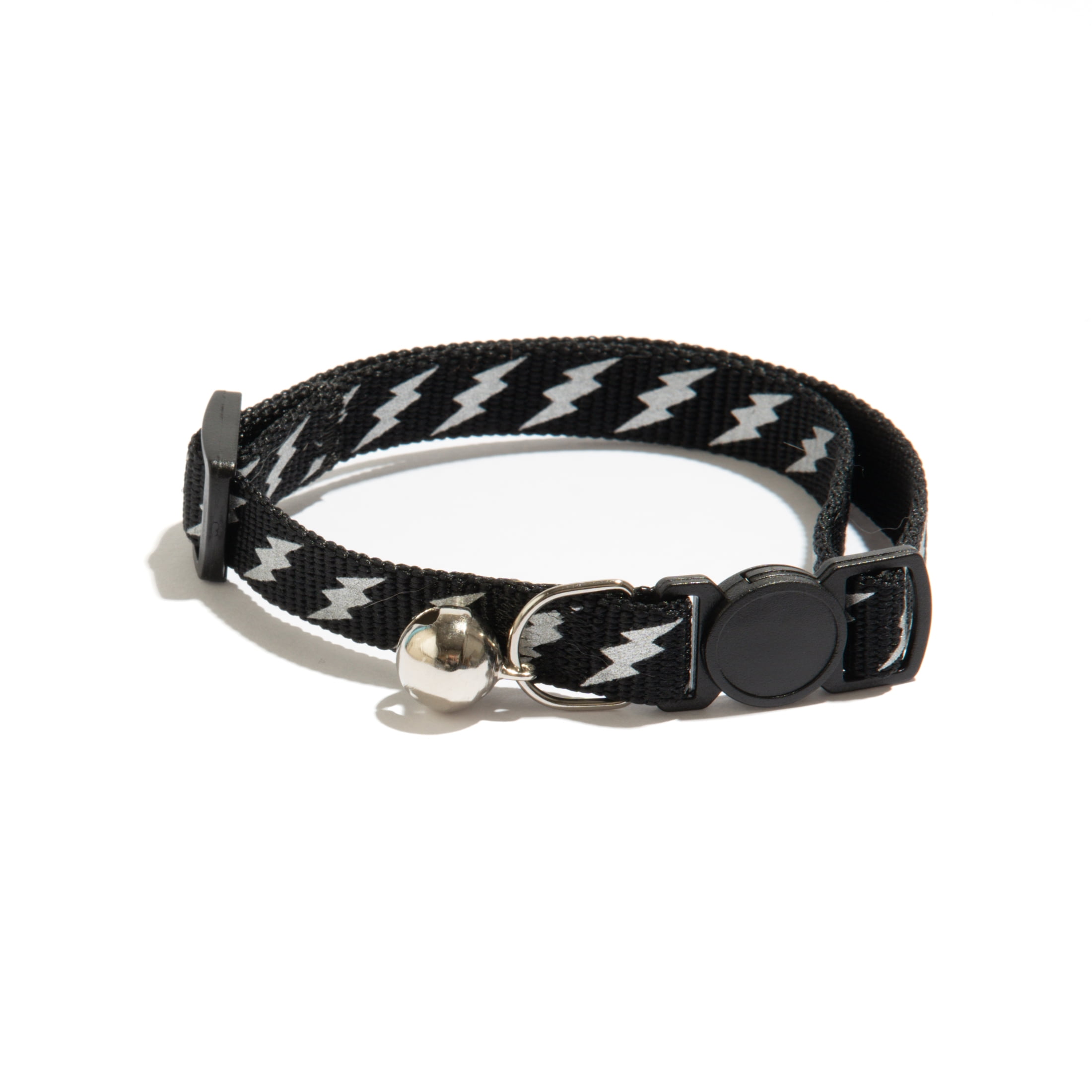 Vibrant Life Reflective Break-Away Adjustable Cat Collar, Black and Silver Lightning Bolt, One Size