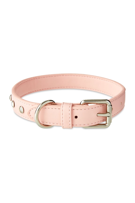 Rhinestone Studded Adjustable Dog Collar, Pink, M