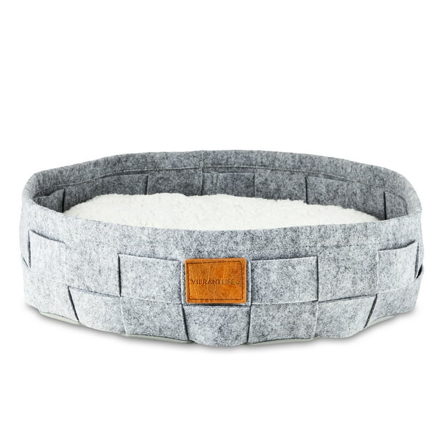 Vibrant Life Round Woven Felt Cat Bed, Washable Cushion, Cat Basket, Small Animal Bed