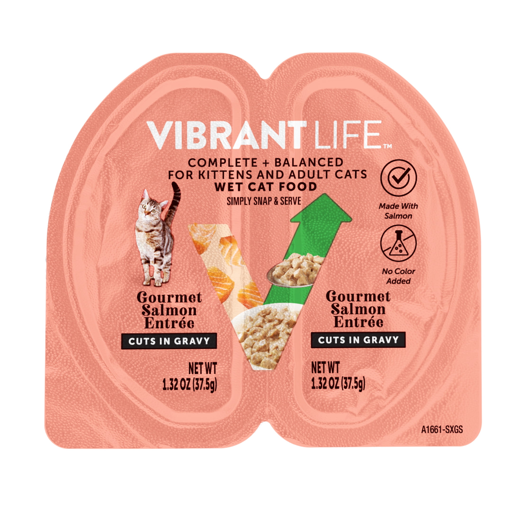 Vibrant Life Gourmet Salmon Entree Cuts in Gravy, Complete + Balanced, 2.64 oz Split Cup