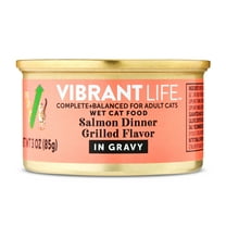 Vibrant Life Salmon Dinner Grilled Flavor in Gravy Wet Cat Food, 3 oz Can