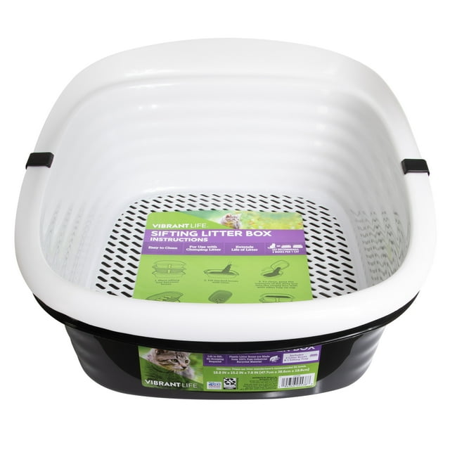 Vibrant Life Sifting Cat Litter Box, 2 Open Top Plastic Cat Litter Pans