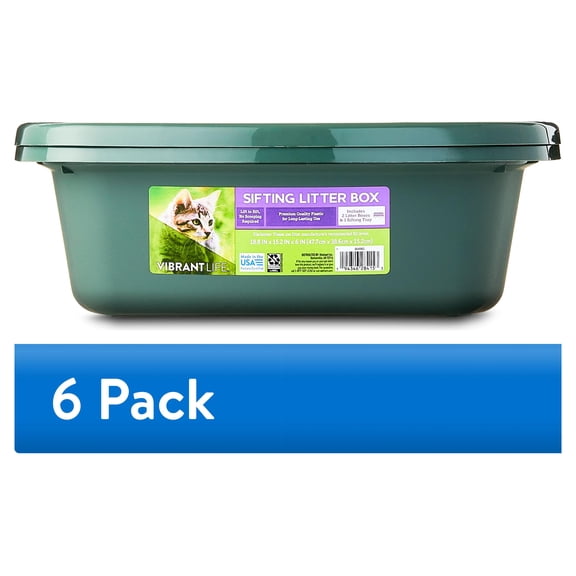(6 pack) Vibrant Life Sifting Cat Litter Box, 3-Piece Set
