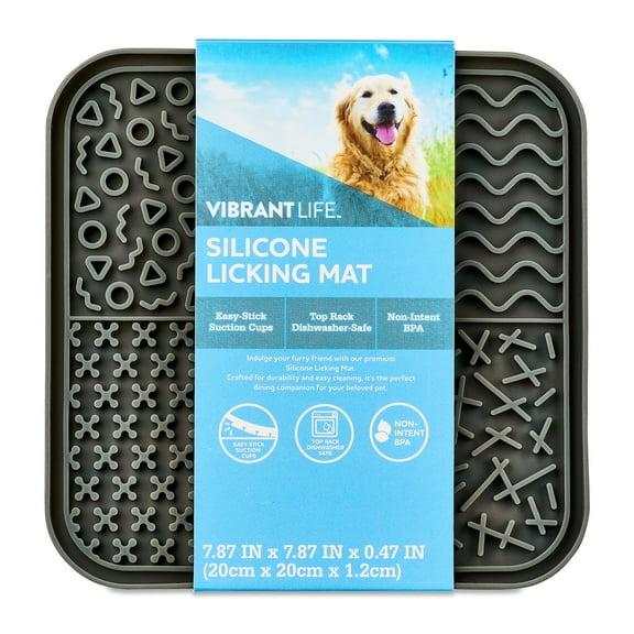 Vibrant Life Silicone Slow Feeder Pet Lick Mat, Gray, 8" x 8"