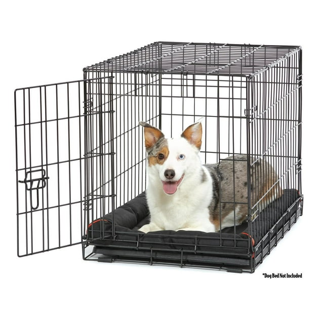 Vibrant Life Single Door Folding Metal Wire Dog Crate with Divider and Tray, Black, 30