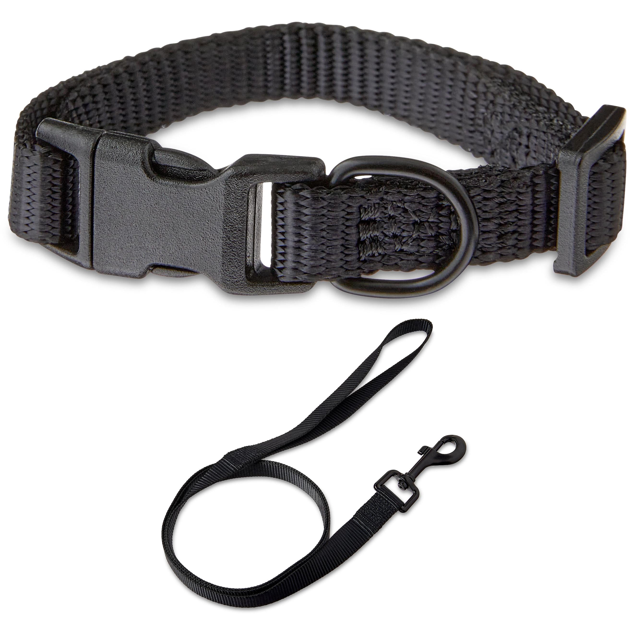 Vibrant Life Solid Polyester Adjustable Dog Collar, with 4ft Dog Leash, Black, Extra Small