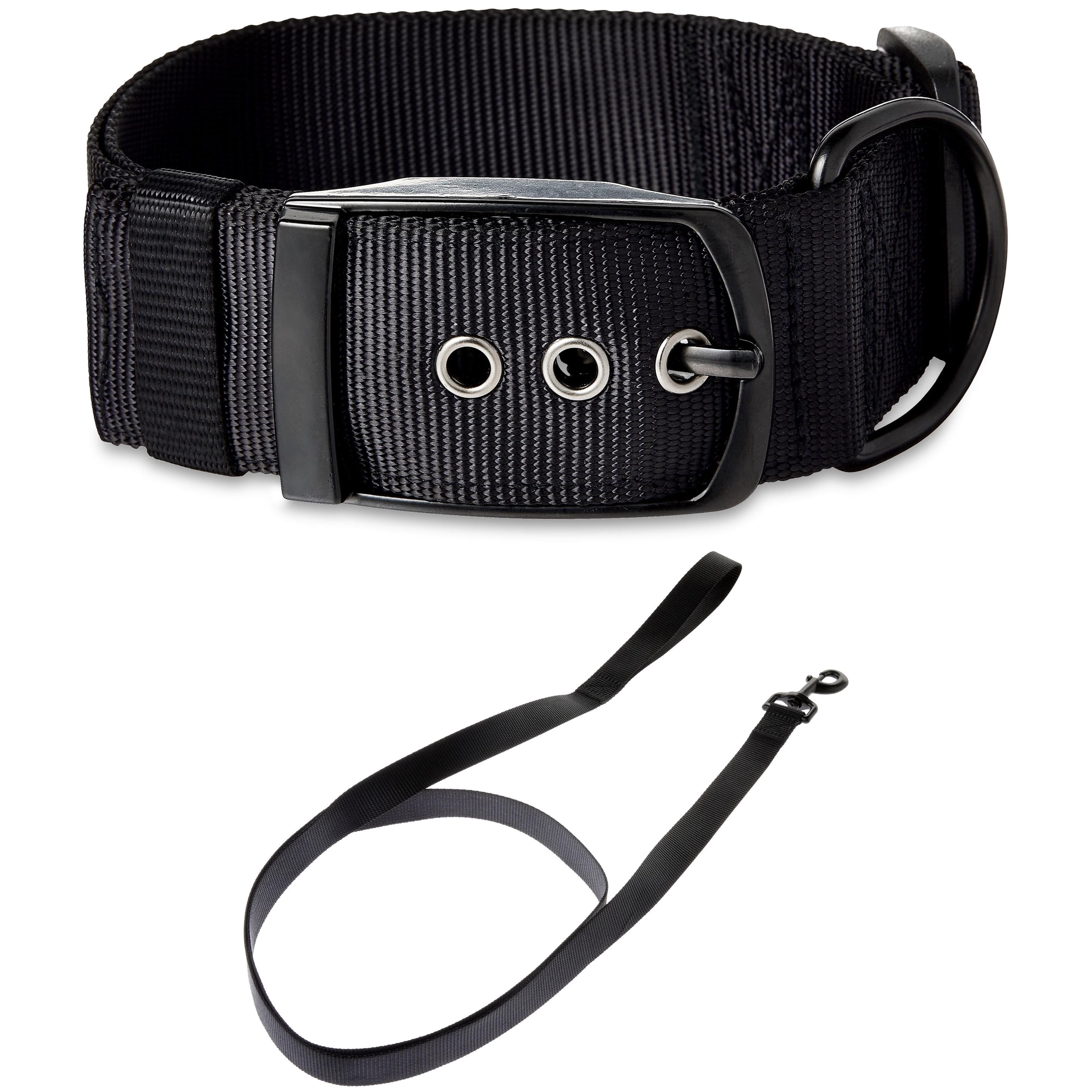 Vibrant Life Solid Polyester Adjustable Dog Collar, with 6ft Dog Leash, Black, Extra Large