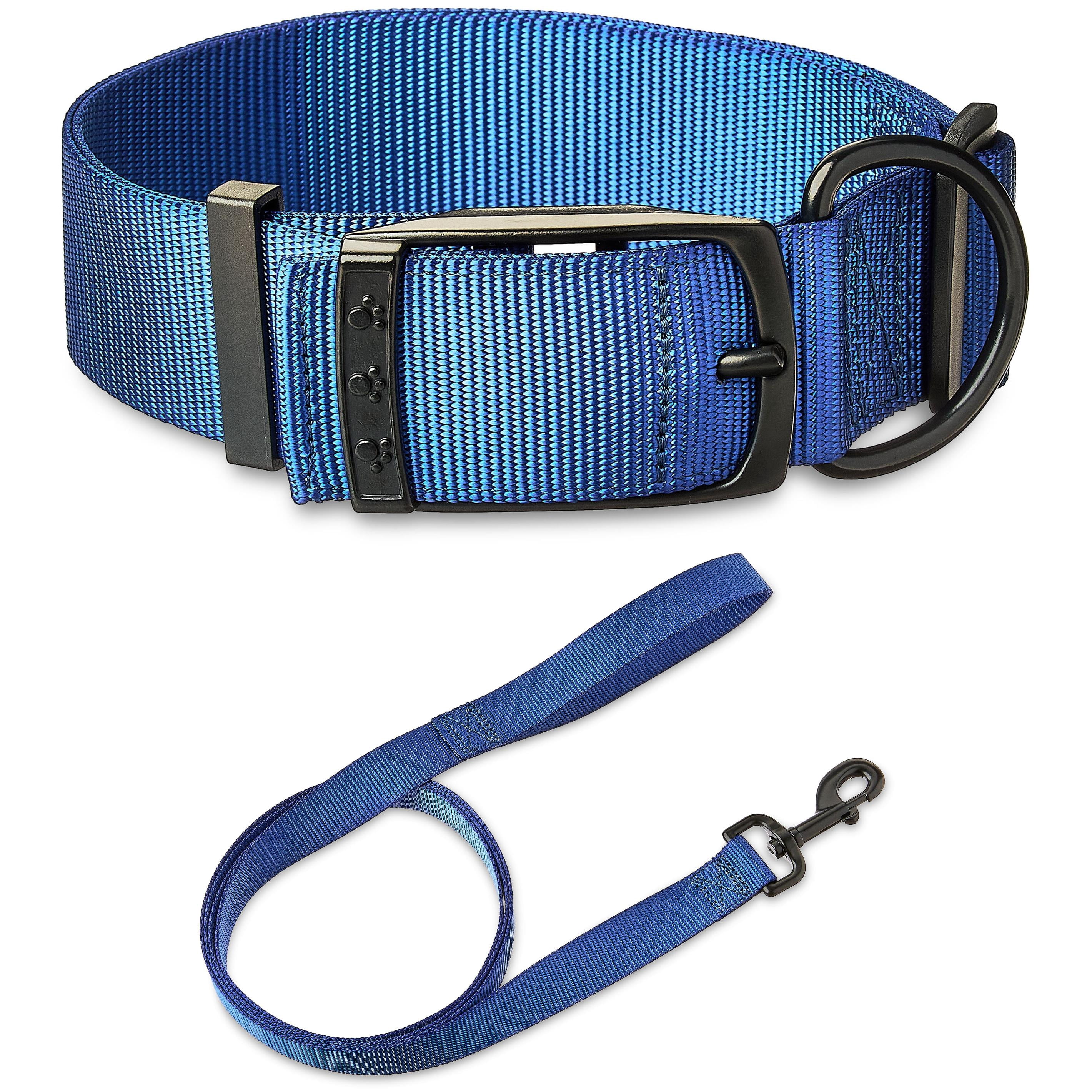 Vibrant Life Solid Polyester Adjustable Dog Collar, with 6ft Dog Leash, Blue, Extra Large