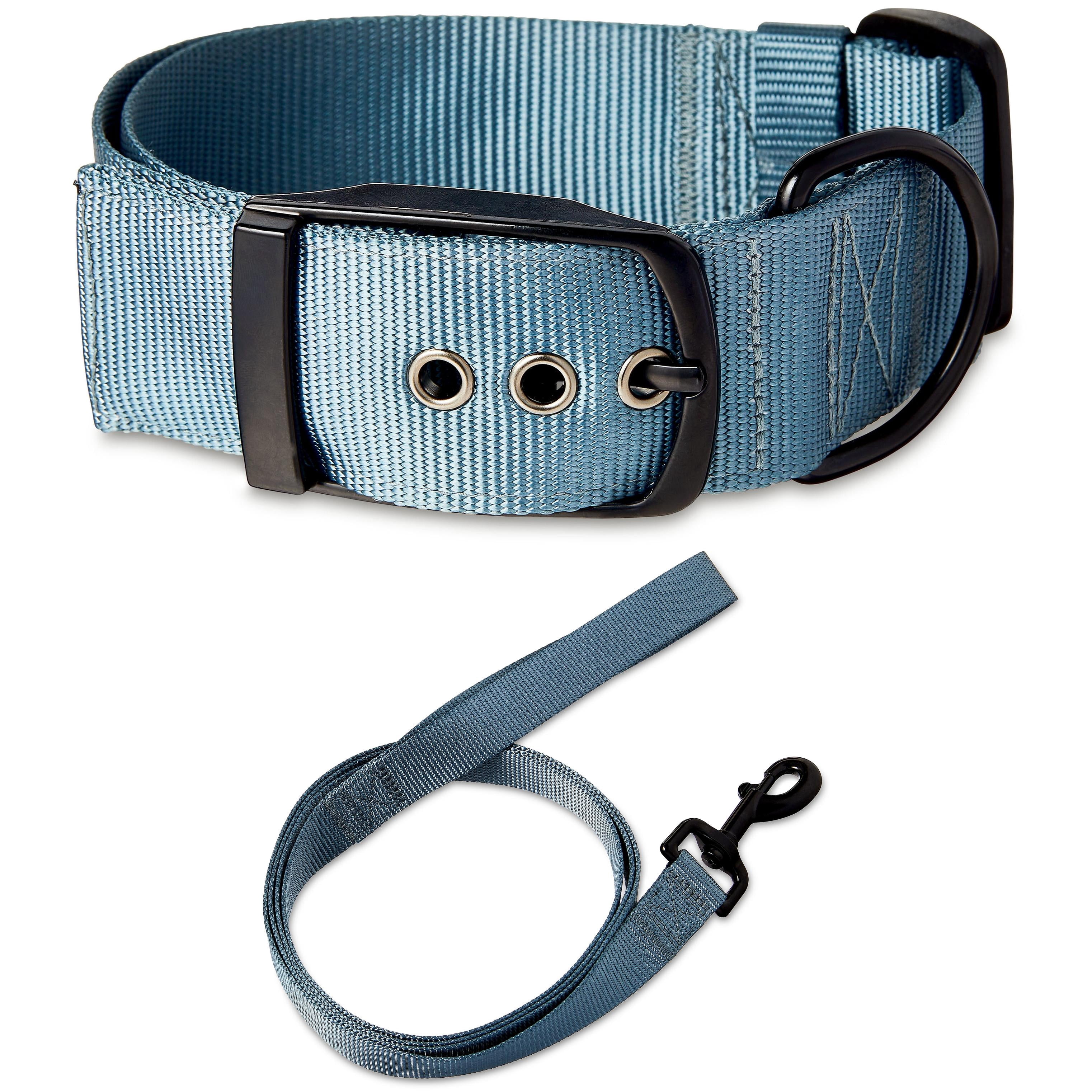 Vibrant Life Solid Polyester Adjustable Dog Collar, with 6ft Dog Leash, Gray, Extra Large