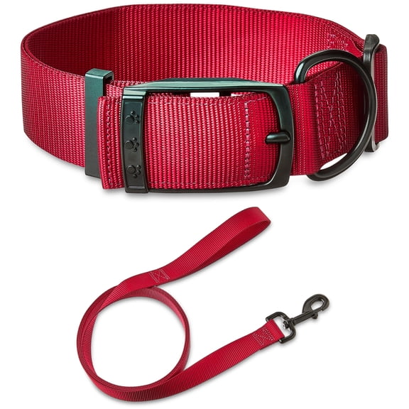 Vibrant Life Solid Polyester Adjustable Dog Collar, with 6ft Dog Leash, Red, Extra Large