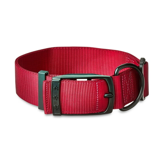 Vibrant Life Solid Polyester Adjustable Metal Buckle Dog Collar, Red, Extra Large
